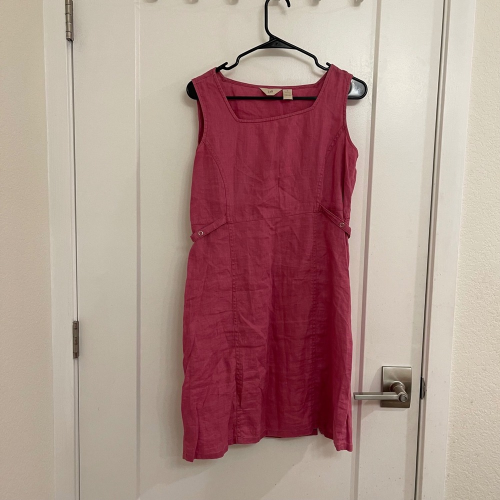 J Jill Linen Pink Midi Dress Breathable Preppy Old Money Summer Chic‎